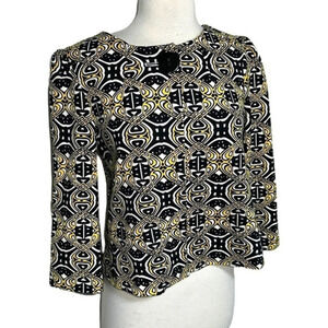 KENAR 4 chic‎ black yellow white abstract 1 button blazer/jacket